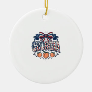 Patriotic Georgia Peach Bow Vintage 4th of July Sh Ceramic Tree Decoration