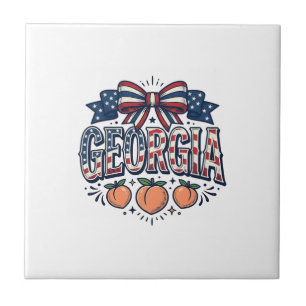 Patriotic Georgia Peach Bow Vintage 4th of July Sh Tile