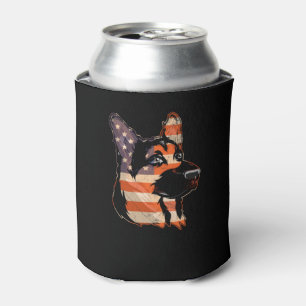 Patriotic German Shepherd 4th Of July America Flag Can Cooler