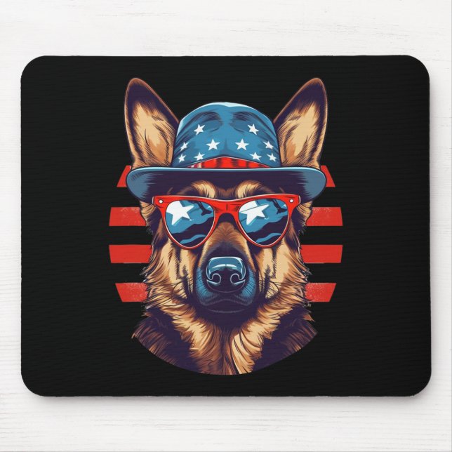 Patriotic German Shepherd American Dog Fourth Of J Mouse Pad (Front)