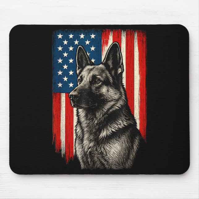 Patriotic German Shepherd American Flag Dog Men Mouse Pad (Front)