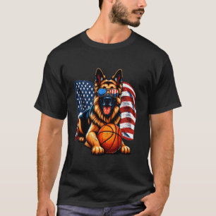 Patriotic German Shepherd Basketball USA Sunglasse T-Shirt