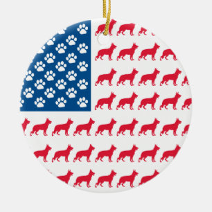 Patriotic German Shepherd Ceramic Tree Decoration