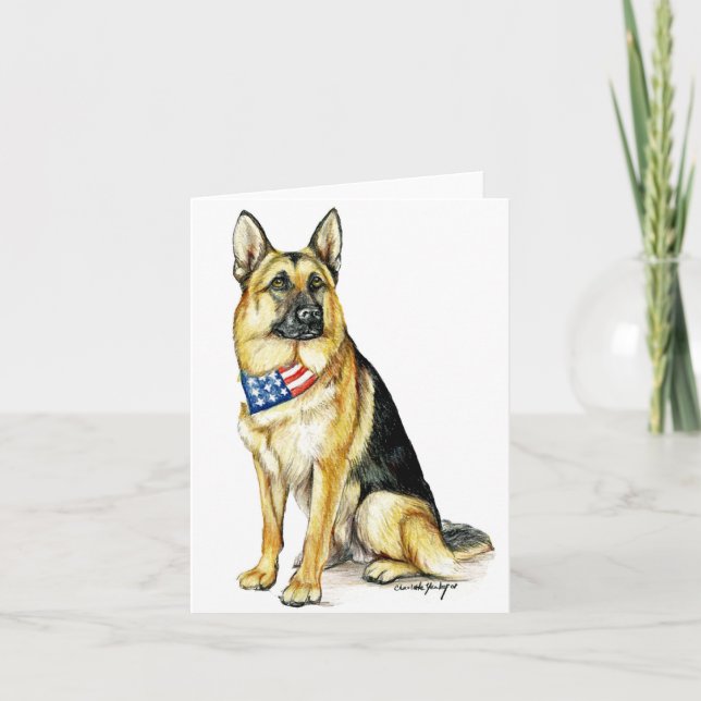 Patriotic German Shepherd Dog Art Note Card (Front)