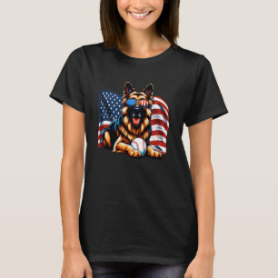 Patriotic German Shepherd Dog Baseball USA Flag Am T-Shirt