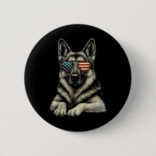 Patriotic German Shepherd Dog Usa Flag Sungles 6 Cm Round Badge