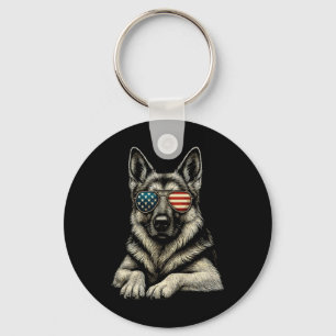 Patriotic German Shepherd Dog Usa Flag Sungles Key Ring