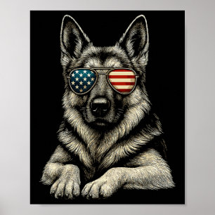 Patriotic German Shepherd Dog Usa Flag Sungles Poster