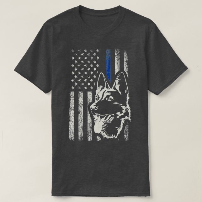 Patriotic German Shepherd K9 Unit Thin Blue Line P T-Shirt (Design Front)