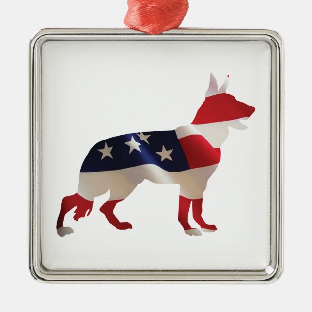 Patriotic German Shepherd Metal Tree Decoration (Front)