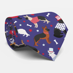 Patriotic German Shepherd Pattern Neck Tie