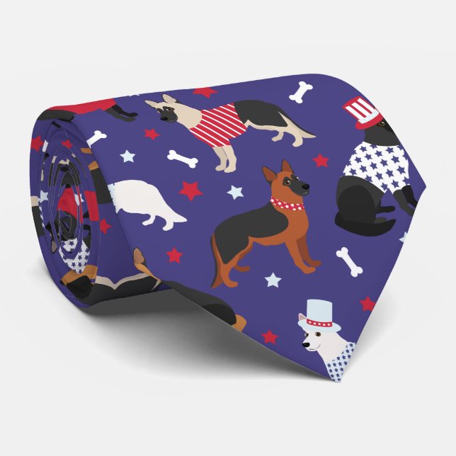 Patriotic German Shepherd Pattern Neck Tie (Rolled)