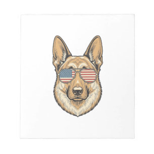 Patriotic German Shepherd Sunglasses Vintage Art_1 Notepad