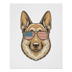 Patriotic German Shepherd Sunglasses Vintage Art_1 Poster