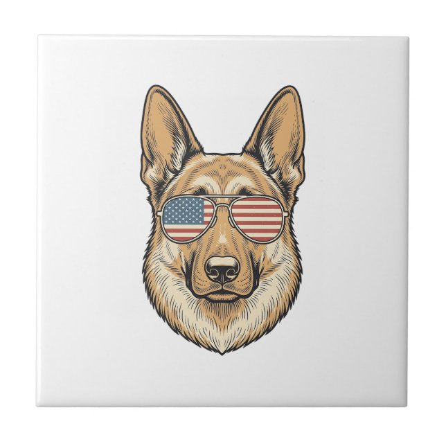 Patriotic German Shepherd Sunglasses Vintage Art_1 Tile (Front)
