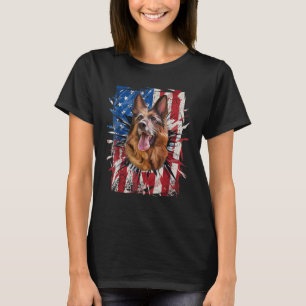 Patriotic German Shepherd Torn American Flag 4th O T-Shirt