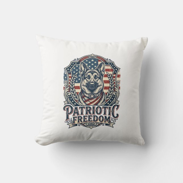 Patriotic German Shepherd Vector Graphic Tee_1 Cushion (Front)