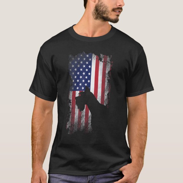 Patriotic Giant Schnauzer American Flag Cool Dog T-Shirt (Front)
