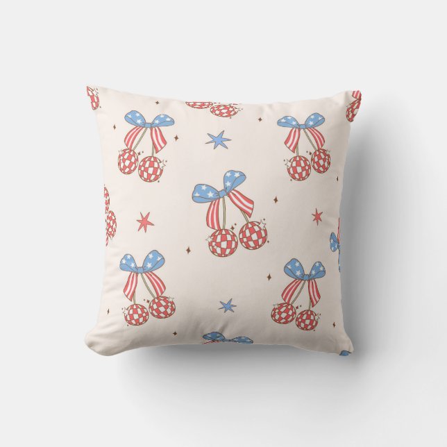 Patriotic Gingham Cherries Cushion (Front)