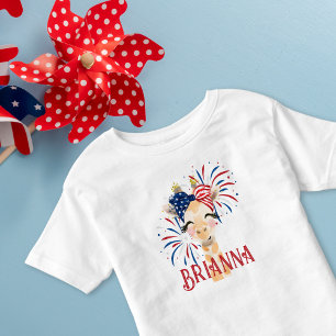 Patriotic Giraffe Red, White and Blue Personalised Toddler T-Shirt