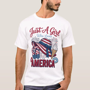 Patriotic Girl America Summer Vintage T-Shirt Desi