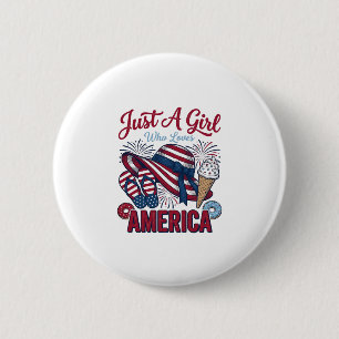 Patriotic Girl America Summer Vintage T-Shirt Desi 6 Cm Round Badge