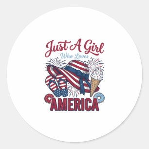 Patriotic Girl America Summer Vintage T-Shirt Desi Classic Round Sticker