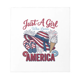 Patriotic Girl America Summer Vintage T-Shirt Desi Notepad
