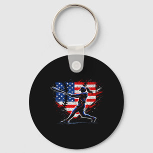 Patriotic Girls Softball 4th of July Memorial Day Key Ring