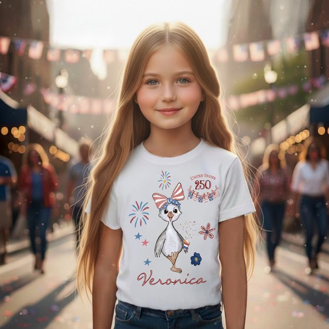 Patriotic Girl's US 250th Celebration Silly Goose  T-Shirt (Patriotic Girl's US 250th Celebration Silly Goose T-Shirt 1)