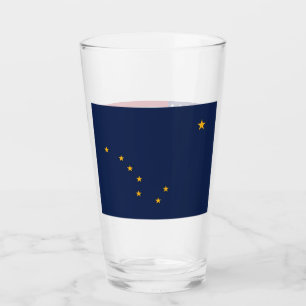 Patriotic glass cup with flag of Alaska, USA