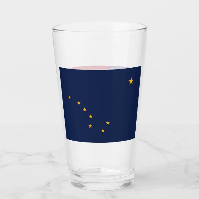 Patriotic glass cup with flag of Alaska, USA (Front)