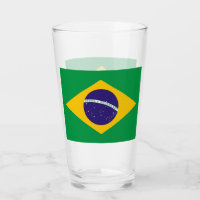 Patriotic glass cup with flag of Brazil