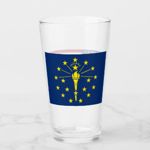 Patriotic glass cup with flag of Indiana