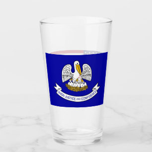 Patriotic glass cup with flag of Louisiana