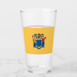 Patriotic glass cup with flag of New Jersey