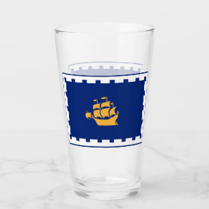 Patriotic glass cup with flag of Quebec City