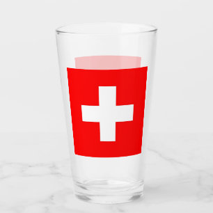 Patriotic glass cup with flag of Switzerland