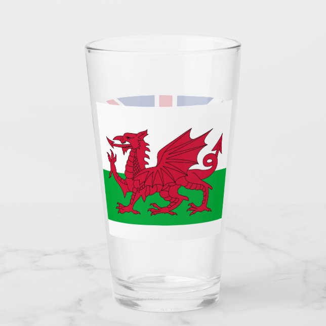 Patriotic glass cup with flag of Wales (Front)
