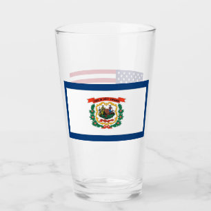 Patriotic glass cup with flag of West Virginia
