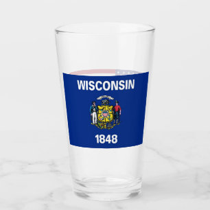 Patriotic glass cup with flag of Wisconsin