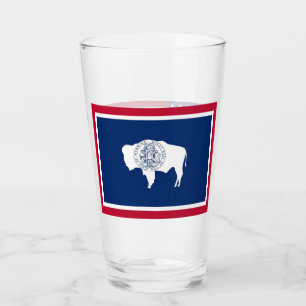Patriotic glass cup with flag of Wyoming