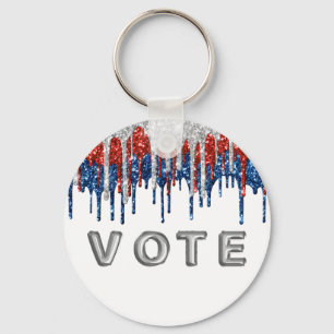 Patriotic Glitter Drip Border Vote Key Ring