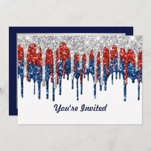 Patriotic Glitter Drips Birthday Invitation