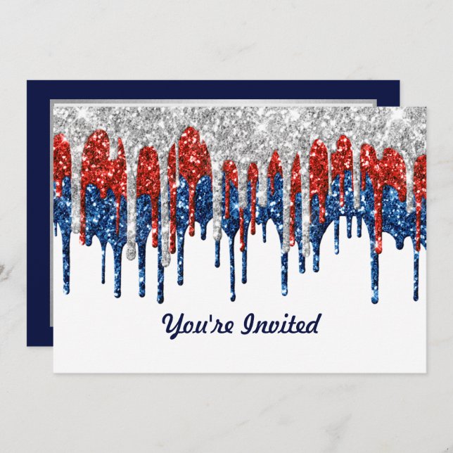 Patriotic Glitter Drips Birthday Invitation (Front/Back)