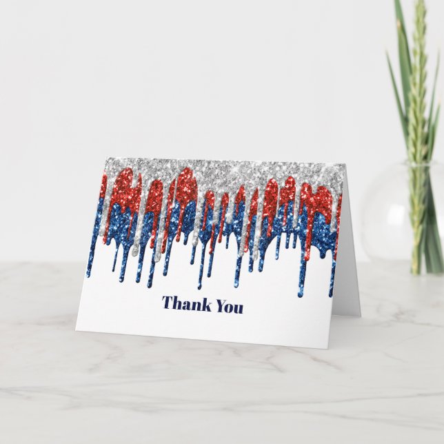 Patriotic Glitter Drips Thank You Card (Front)