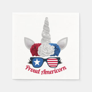 Patriotic Glitter Unicorn Red White Blue Napkin