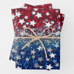 Patriotic Glitter Wrapping Paper Sheet
