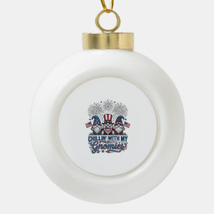Patriotic Gnome Chillin With My Gnomies Shirt Desi Ceramic Ball Christmas Ornament