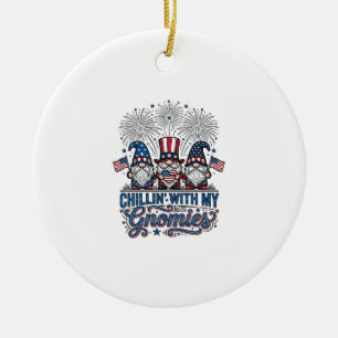 Patriotic Gnome Chillin With My Gnomies Shirt Desi Ceramic Tree Decoration